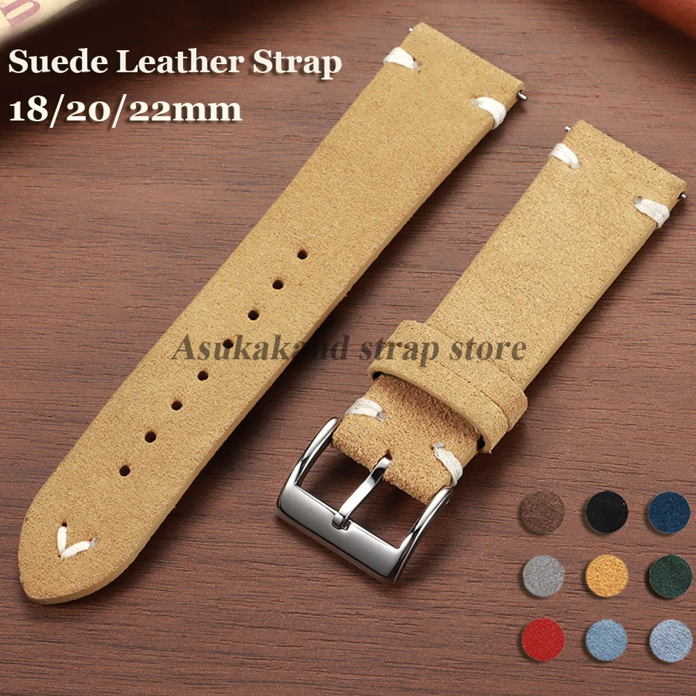 Suede Strap Watch - Suede Stitching Genuine Leather Watch Band