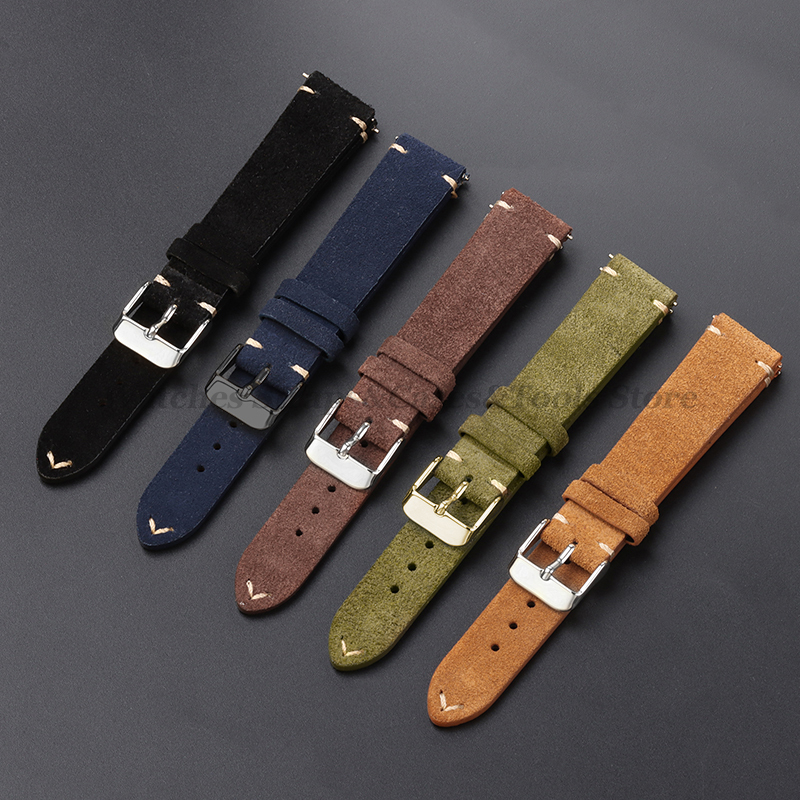 Suede Strap Watch - Vintage Genuine Suede Leather Watchband 14mm