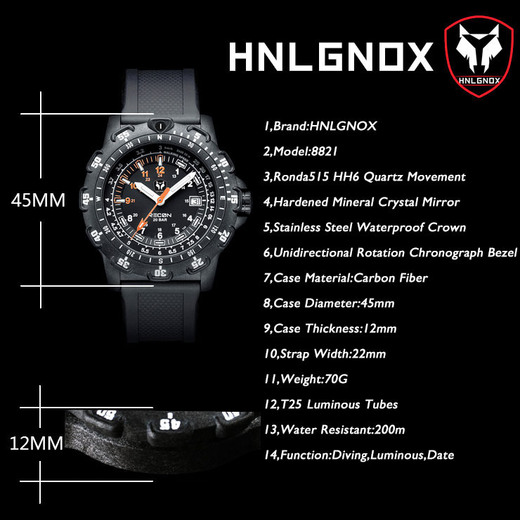 Hnlgnox Mens Pilot Watches Spo - Rubber Strap Diver recensione e prezzo