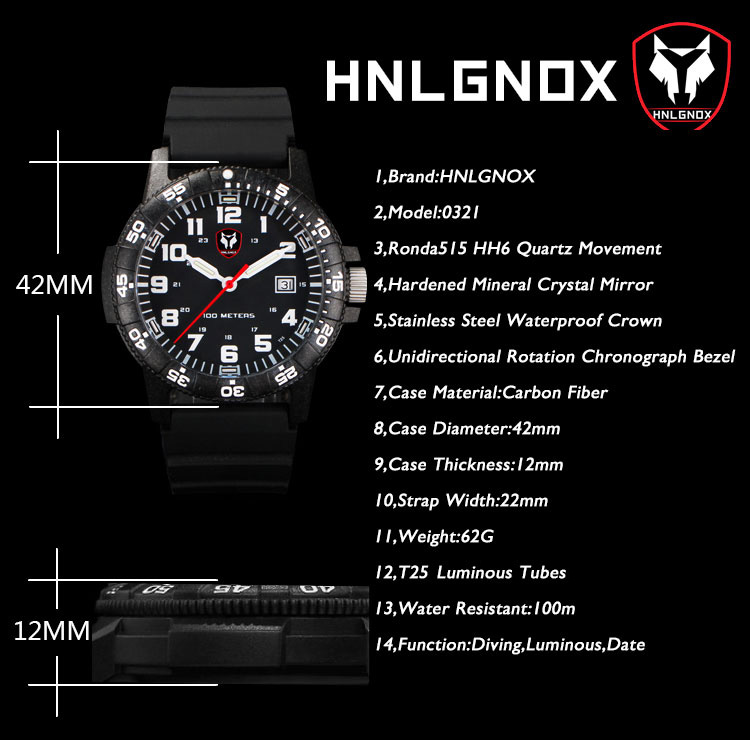 Hnlgnox Mens Pilot Watches Spo - Rubber Strap Diver recensione e prezzo